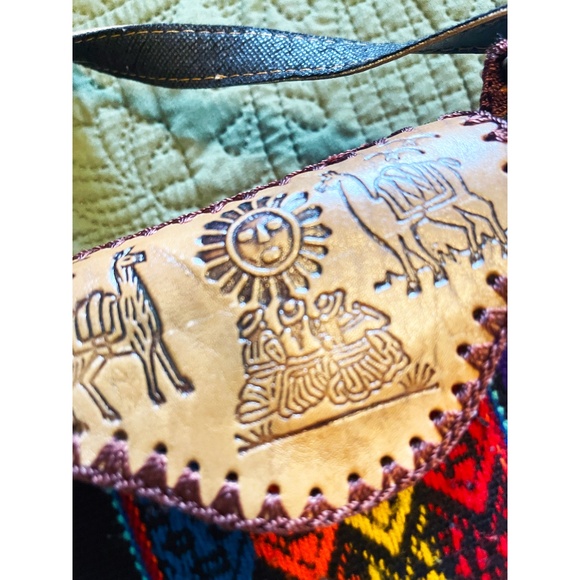Vintage Handmade Peruvian Leather & Tapestry Crossbody Bag - Picture 5 of 6